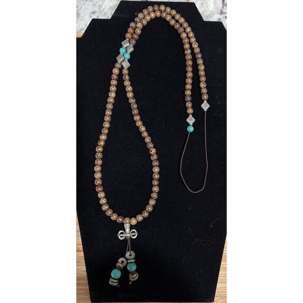 Genuine Star and Moon Bodhi Seed Tibetan Mala Necklace 108 Prayer Beads Vintage